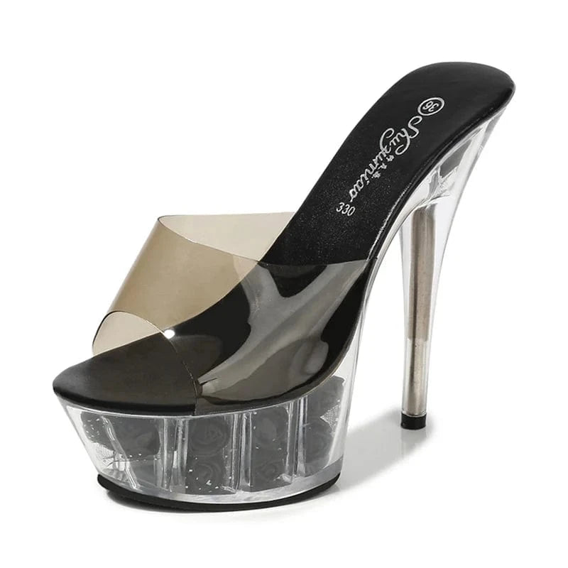 Stylish Women Heel Shoes 15 CM High Heels Flower Platform Slippers Thin Heel Sandals for Women and Ladies