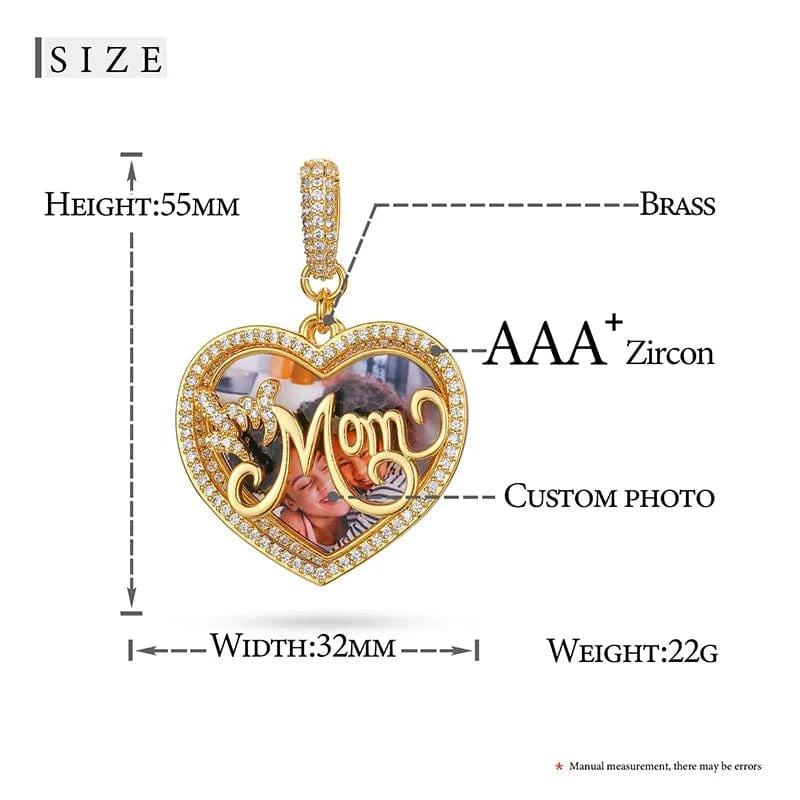 Sublimation Jewelry Punk Men Women Iced Out MOM Heart Custom Photo Memory Pendant Necklace With Gift Box