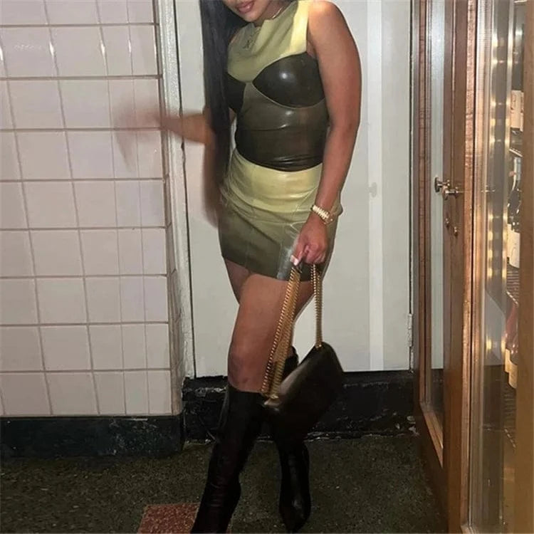 Summer 2 Piece Skirt Sets Streetwear Women 2024 Gradient Print O Neck Bodycon Tank Top And Mini Matching Skirt