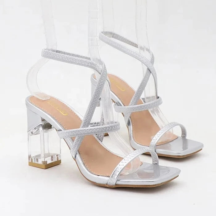 summer 2023 fashion trend plus size chunky transparent square 8.5cm heels shoes for women and ladies female heeled sandals