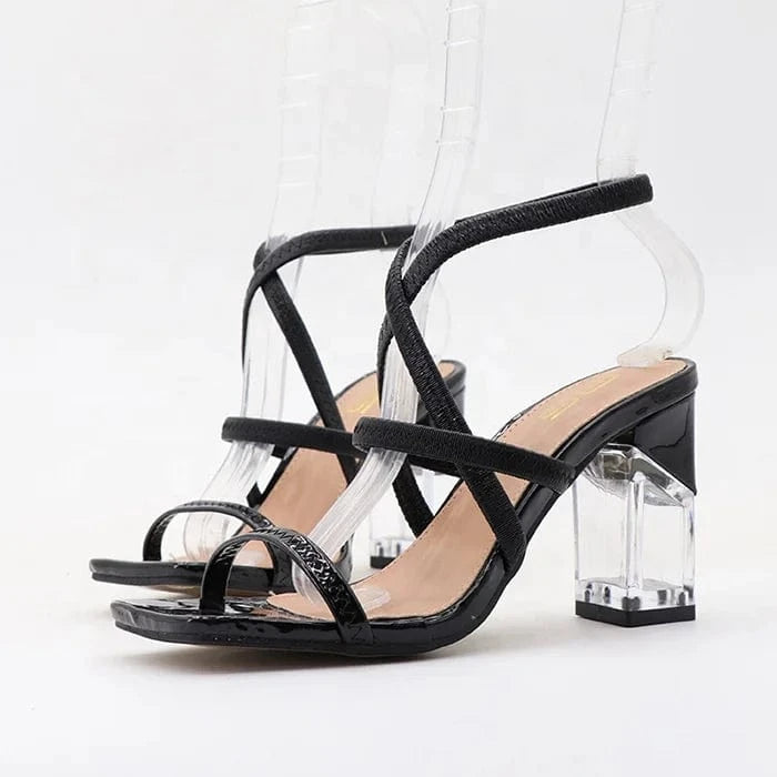 summer 2023 fashion trend plus size chunky transparent square 8.5cm heels shoes for women and ladies female heeled sandals