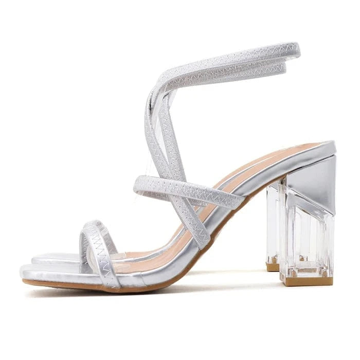 summer 2023 fashion trend plus size chunky transparent square 8.5cm heels shoes for women and ladies female heeled sandals