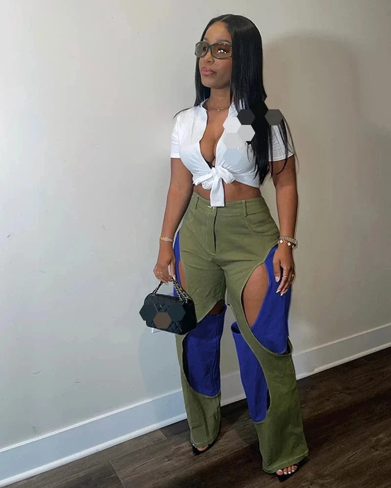 Summer 2023 Womens Clothing Hollow out Pants Women's Fashion Casual Ladies Patchwork Pants&trousers for Women