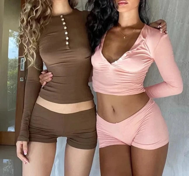 Summer 2024 Crop Top Short Sets Sexy Crop Top Skinny Shorts 2 Piece Set Women
