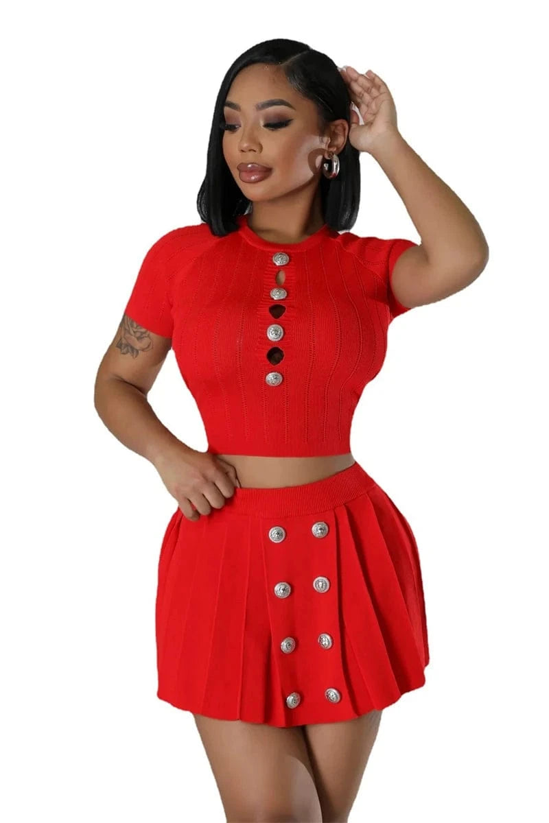 summer 2024 knit 2 two piece crop top t shirt and pleated mini skirt set women's clothing wholesale streetwear for women 2024