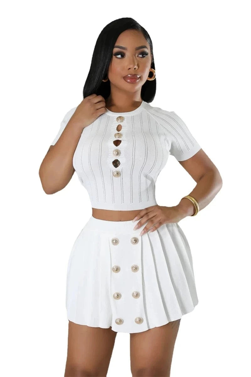 summer 2024 knit 2 two piece crop top t shirt and pleated mini skirt set women's clothing wholesale streetwear for women 2024