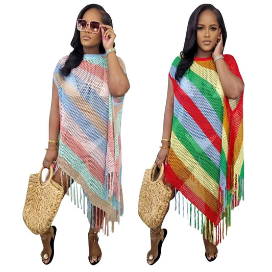 summer 2024 new arrivals women sexy boho trendy patchwork color beach bikini matching crochet knit oversized long cover up dress