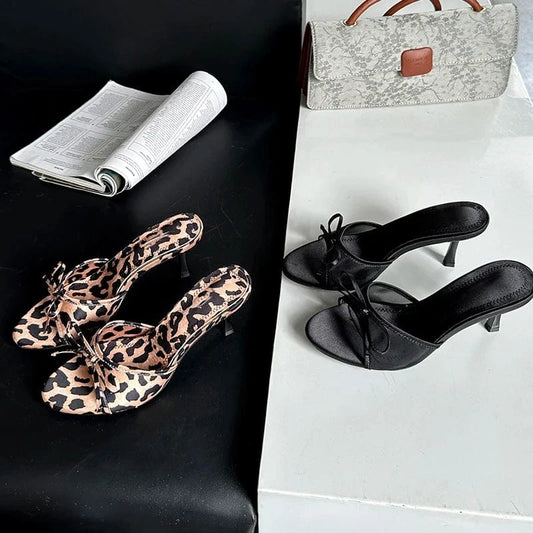 Summer 2024 new fashion European and American style all-match thin heel sandals bow mesh elegant high heel sandals for women