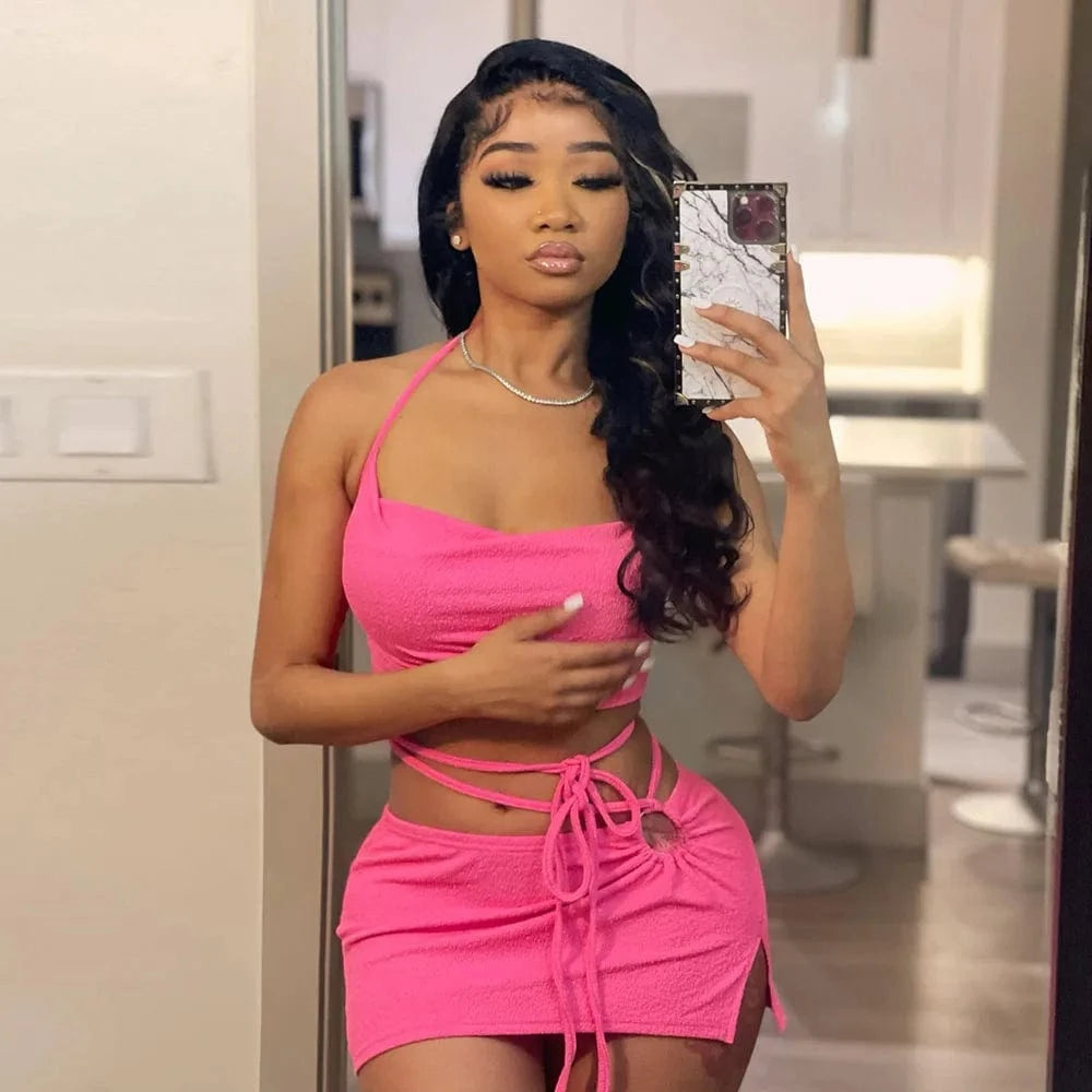Summer 2024 woman clothing 2 set mini skort and top cord set women
