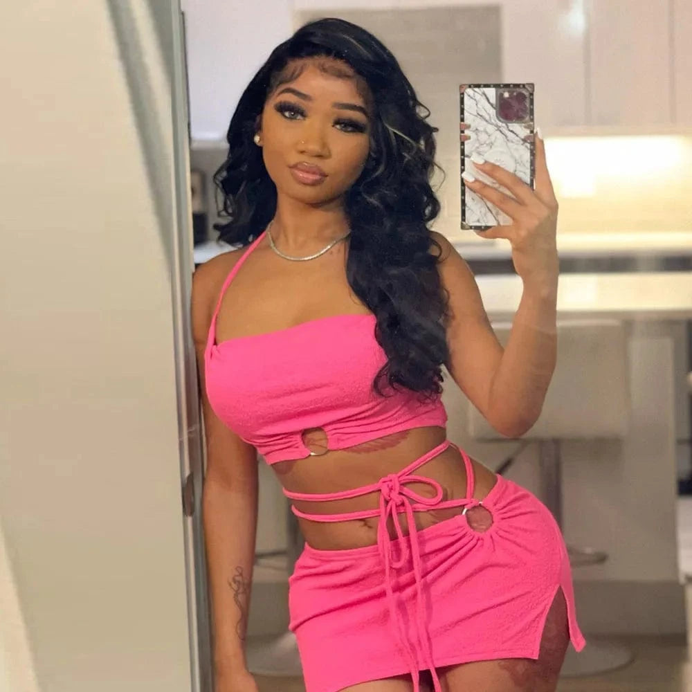 Summer 2024 woman clothing 2 set mini skort and top cord set women