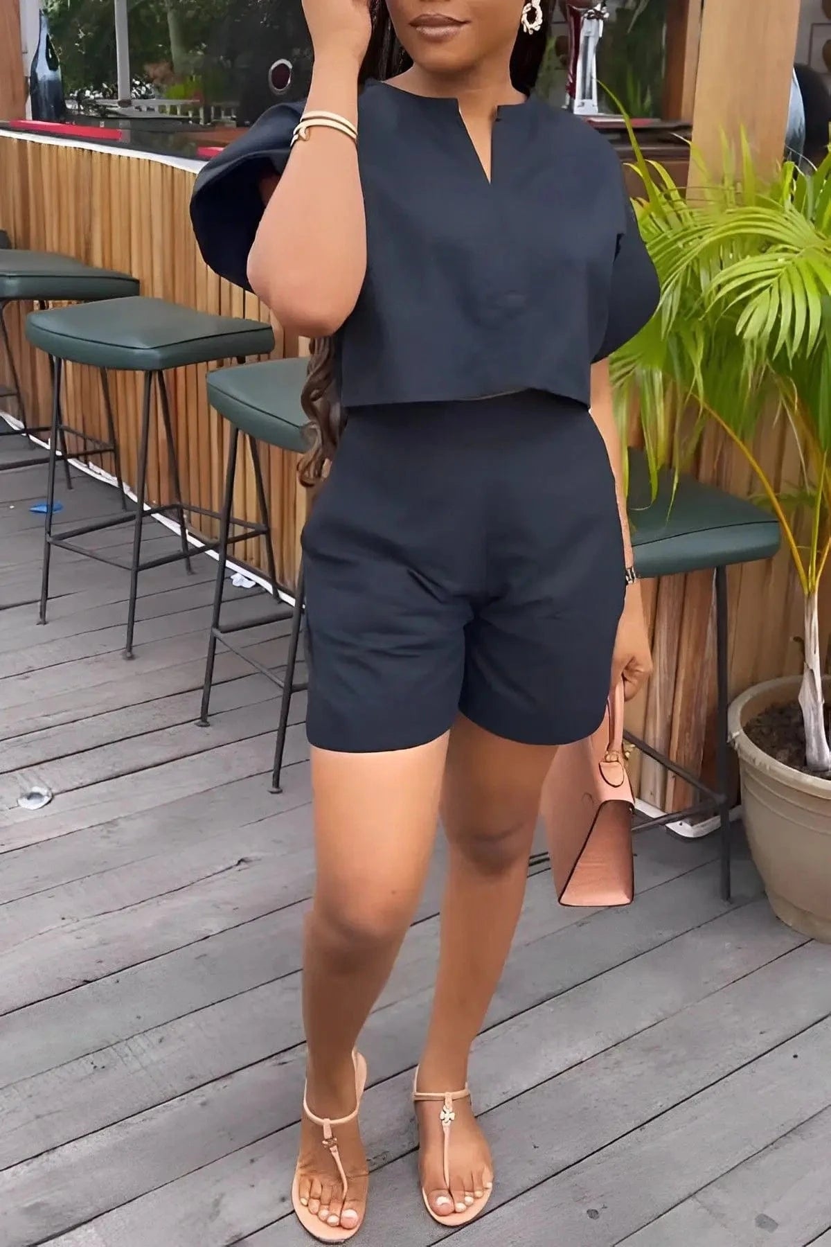 summer 2024 women fashion New solid color loose crop tops and shorts sets for women