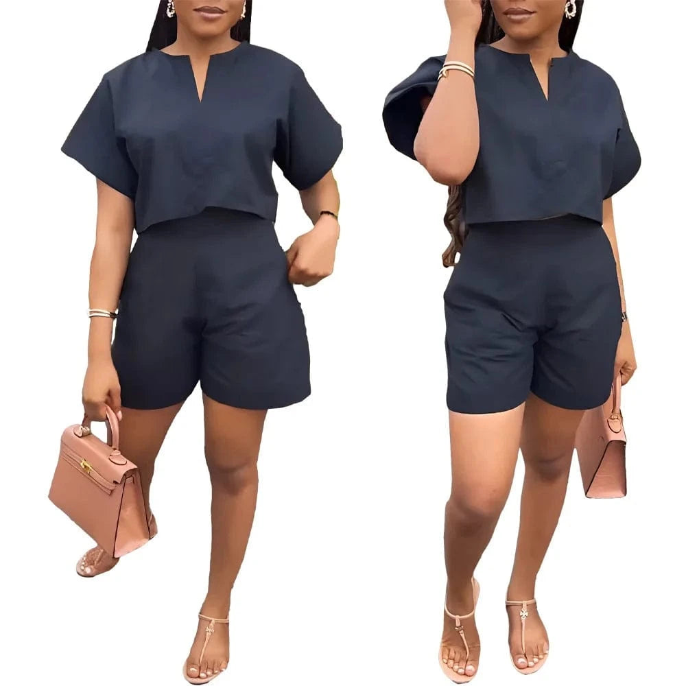 summer 2024 women fashion New solid color loose crop tops and shorts sets for women