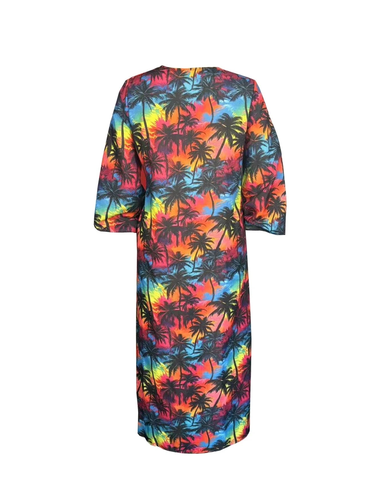 Summer 2025 printed slit flared sleeve vacation-style long chiffon dress, suitable for women on vacation and in beachwear