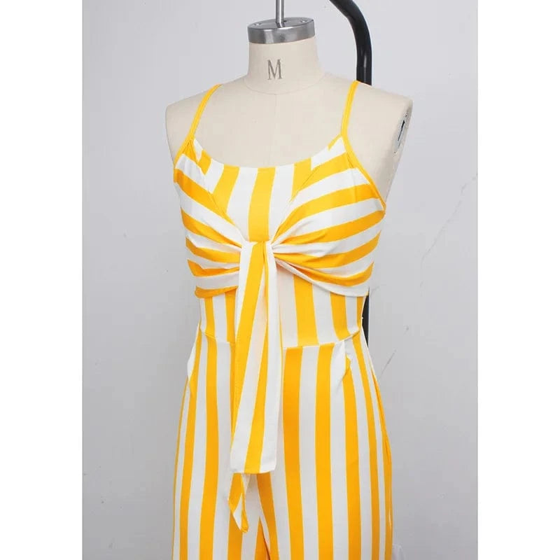 Summer Backless Striped Jumpsuit Women Sexy Party Clubwear Casual Bowtie Overalls Jumpsuits Plus Size Y11675