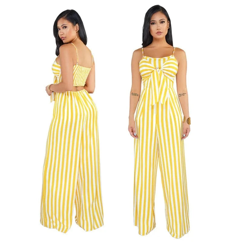 Summer Backless Striped Jumpsuit Women Sexy Party Clubwear Casual Bowtie Overalls Jumpsuits Plus Size Y11675