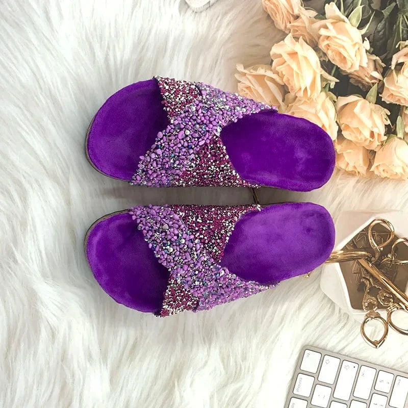 Summer Bling rhinestones Beach outside flat Women Slippers Fashion Casual Ladies Flip-Flops