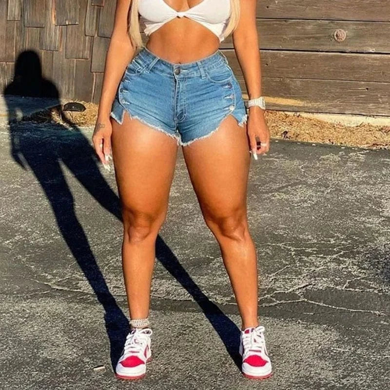 Sexy Western High-Waisted Denim Shorts – Comfortable & Stylish Light Blue Denim Shorts