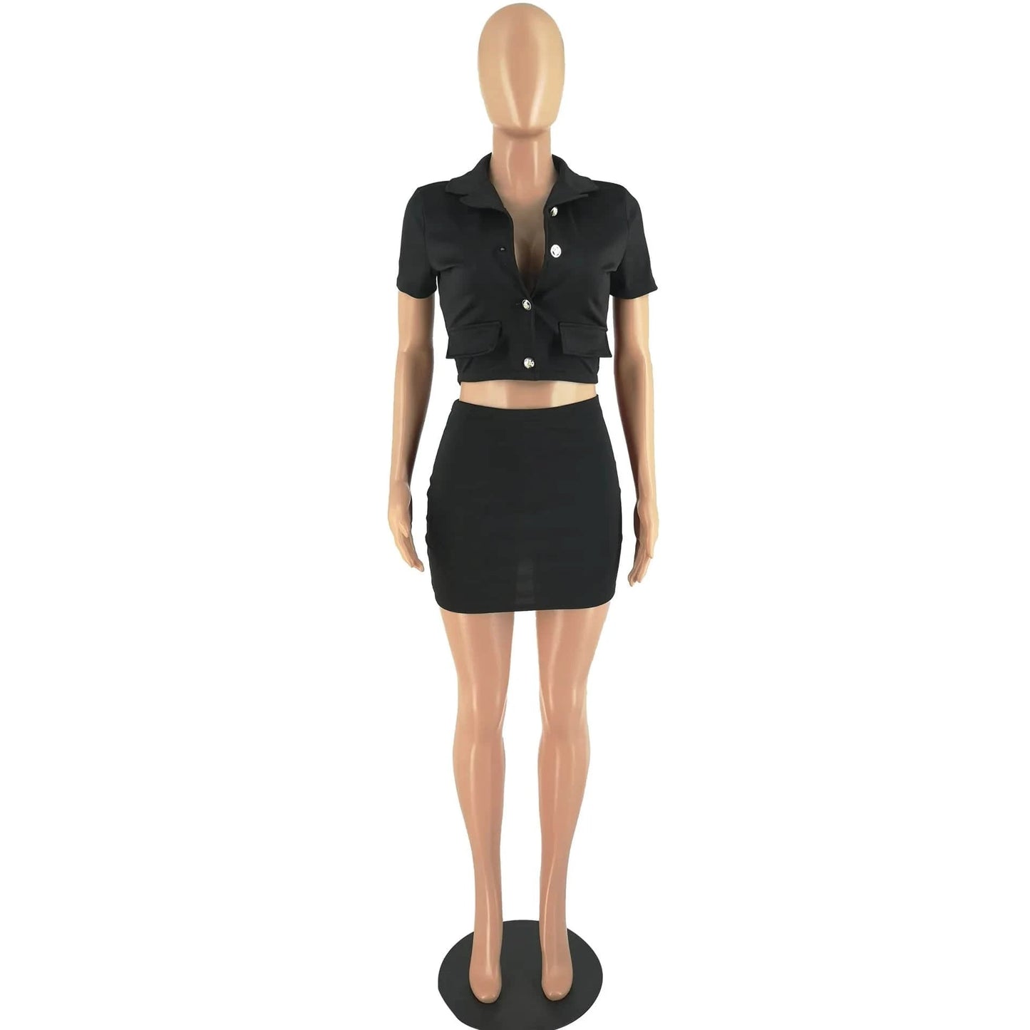 Summer Clothing Button 2 Piece Skirt Set Solid Shorts Outfits Fashion Two Piece Shorts Set Casual Clothing