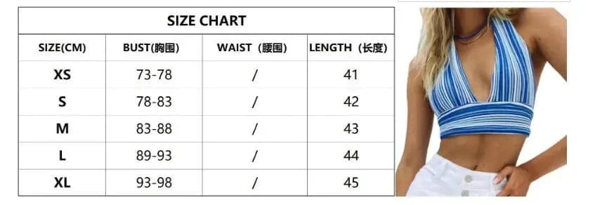 Summer Cropped length women's tank tops Backless Casual Sleeveless Halterneck Stripe Tops Women Sexy Crop Tank top
