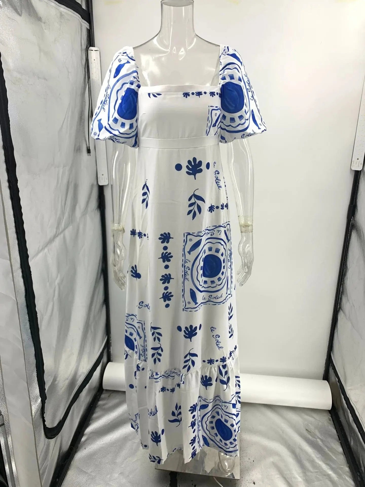 Summer Dress Elegant Women Flower Printed Maxi Dress High Waisted Short Sleeve Square Collar 2025 Summer Fashion Holiday Dresses