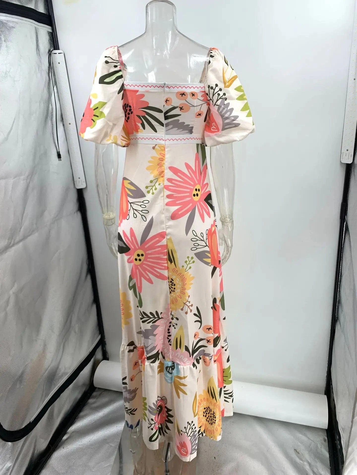 Summer Dress Elegant Women Flower Printed Maxi Dress High Waisted Short Sleeve Square Collar 2025 Summer Fashion Holiday Dresses