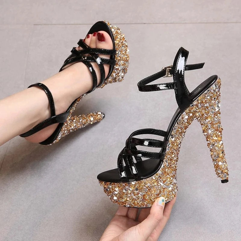 summer dress stripper heels female bling stilettos women heels shoes zapatos de mujer glitter sexy heels ladies sandals