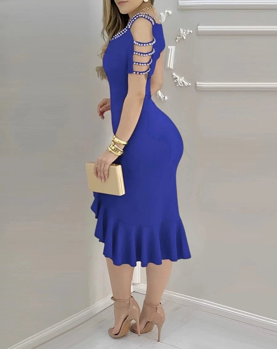 Summer Dresses 2025 Women's Dress Solid Party Fashion Dress Off Ruffle Evening Slit Shoulder Dresses