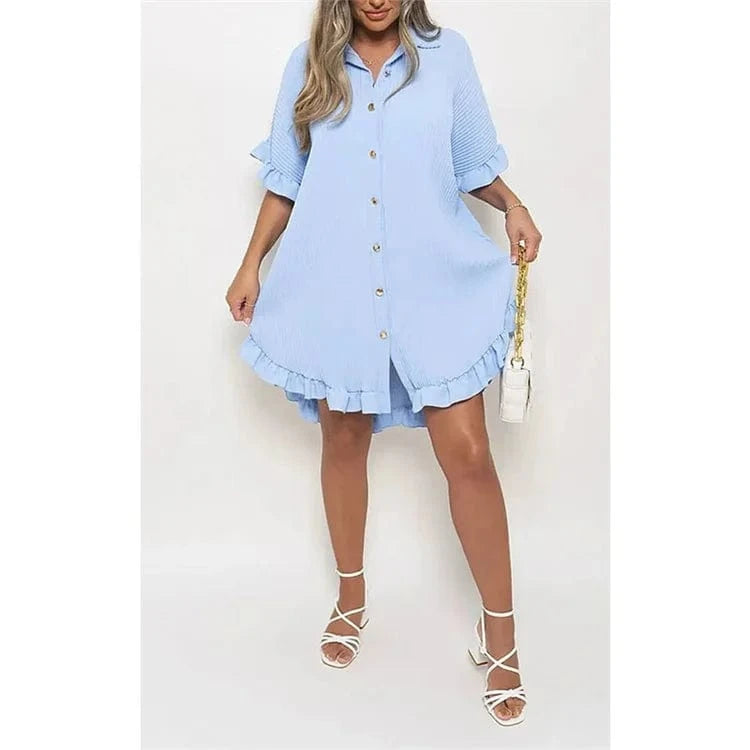 Summer fall 2024 solid color shirt skirt ruffled sleeves irregular shirt causal dress