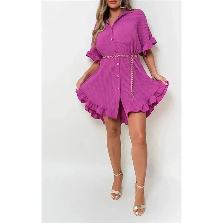 Summer fall 2024 solid color shirt skirt ruffled sleeves irregular shirt causal dress