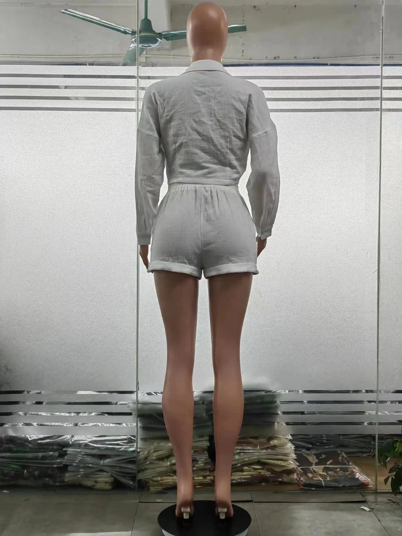 Summer Fall Women'S 2 Piece Set Clothing Sexy Deep V Neck Pullover Shirt and Short Set Women White Cotton Two Pieces for Women