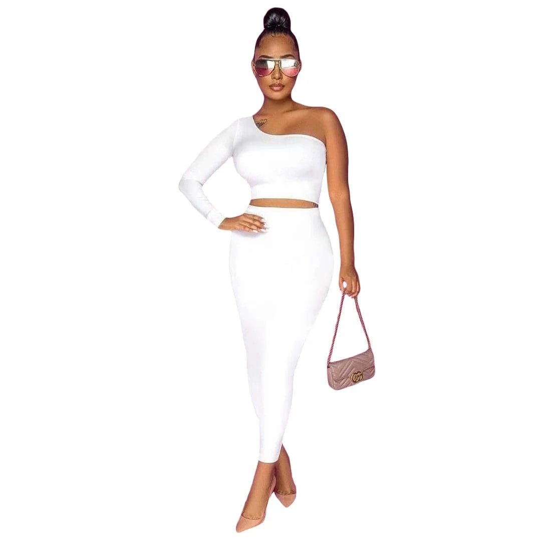 Summer Fashion elegant shoulder out 2 piece skirt set Maxi Bodycon plus size two piece skirt set