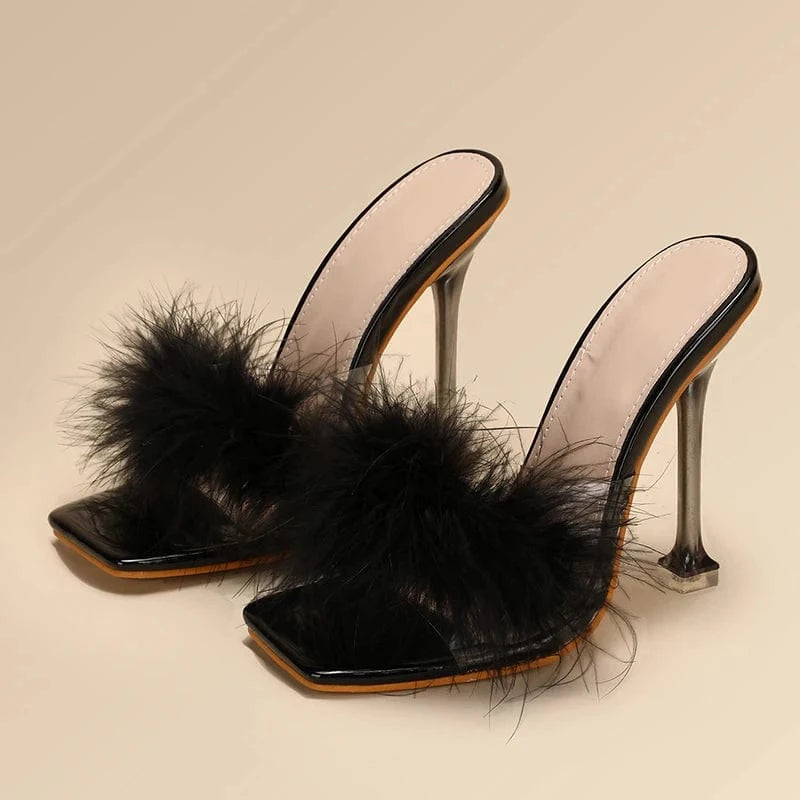 Summer Fashion Pu Open toe 2022 New Plush Solid color Simple Square Head High-heeled White Sandals 35-42 Women's Shoes