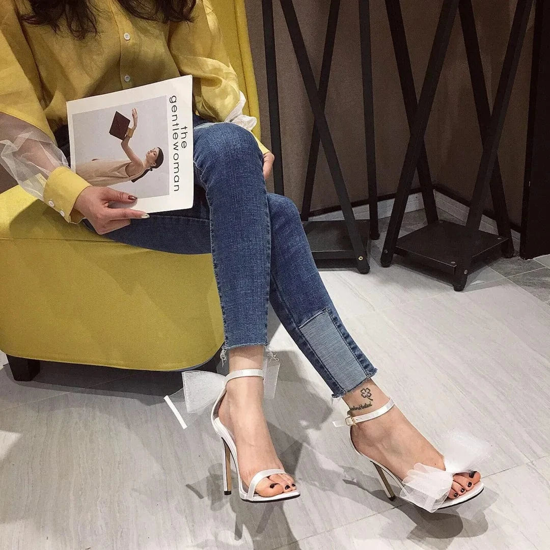 Summer Fashion Sandals Shoes bowknot Buckle Strap Stiletto Heel Sandal Net fashion luxury butterfly ladies shoes women heels