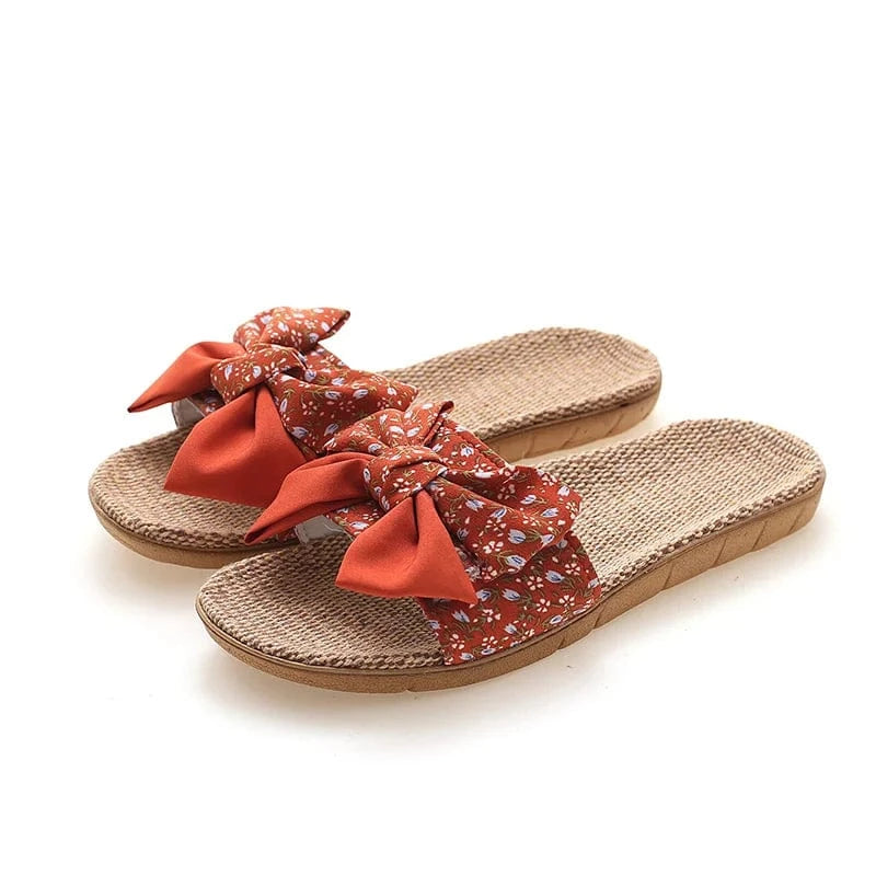 Summer Female Bohemia Bowknot Flax Linen Flip Flops Beach Shoes Sandals Slipper Women's Shoes