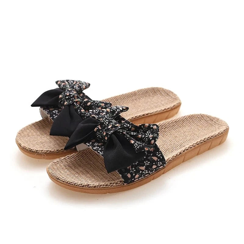 Summer Female Bohemia Bowknot Flax Linen Flip Flops Beach Shoes Sandals Slipper Women's Shoes