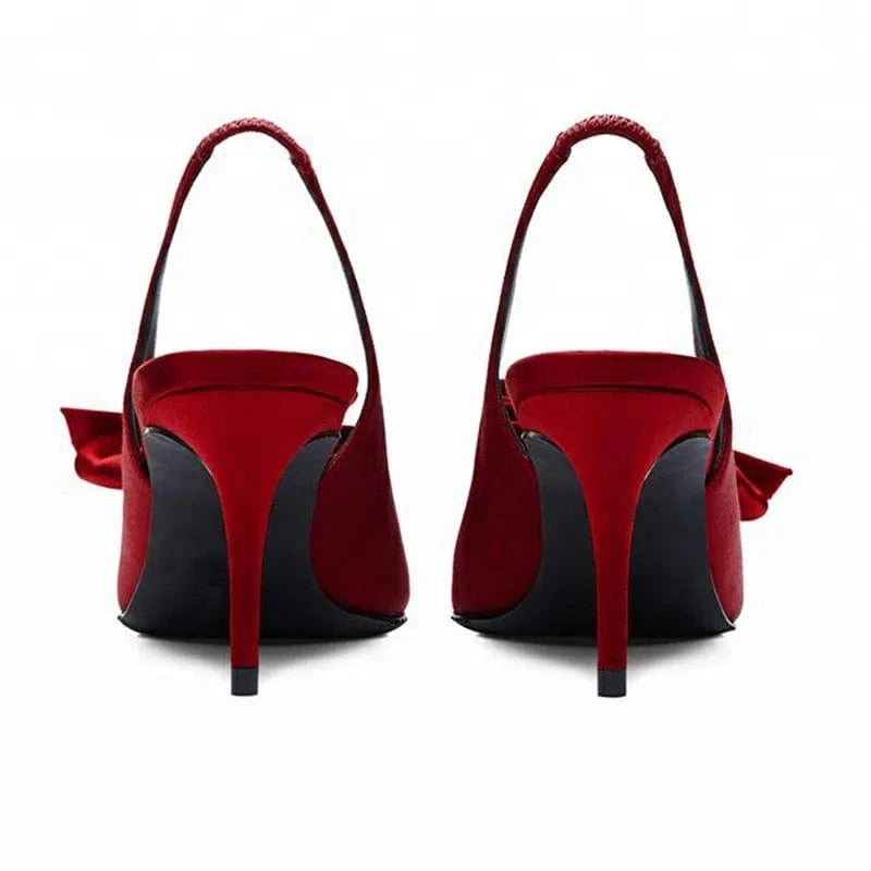 Summer Female Red Silk Bowknot Stilettos Fashionable Pointy Shoes Heel Sandals Wedding heel