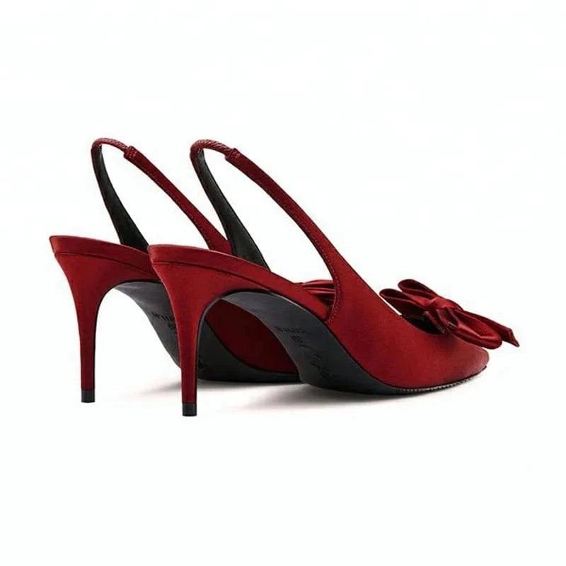 Summer Female Red Silk Bowknot Stilettos Fashionable Pointy Shoes Heel Sandals Wedding heel