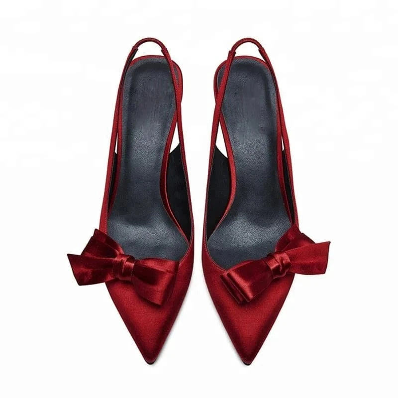 Summer Female Red Silk Bowknot Stilettos Fashionable Pointy Shoes Heel Sandals Wedding heel