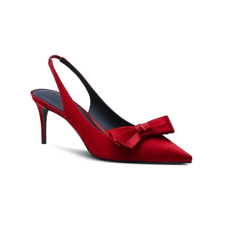 Summer Female Red Silk Bowknot Stilettos Fashionable Pointy Shoes Heel Sandals Wedding heel