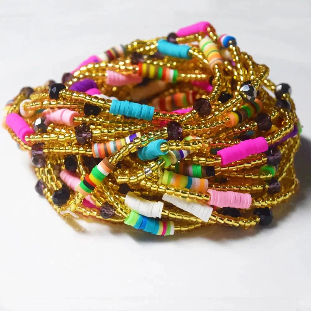 summer fertility african clay crystal waist beads for women elastic stretchy cord beach belly chain body jewelry bikini