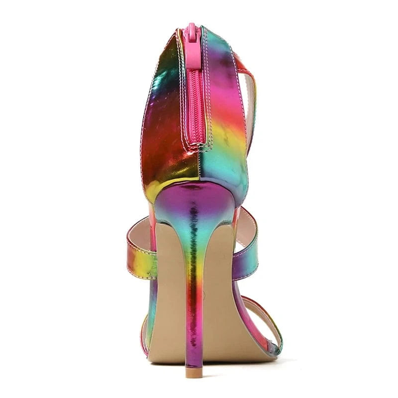 Summer Gladiator 2023 Open Toe Ankle Zippers Fashion Colored PU Thin High Heel Sandals Party Dress Wedding 35-42 Women Shoes