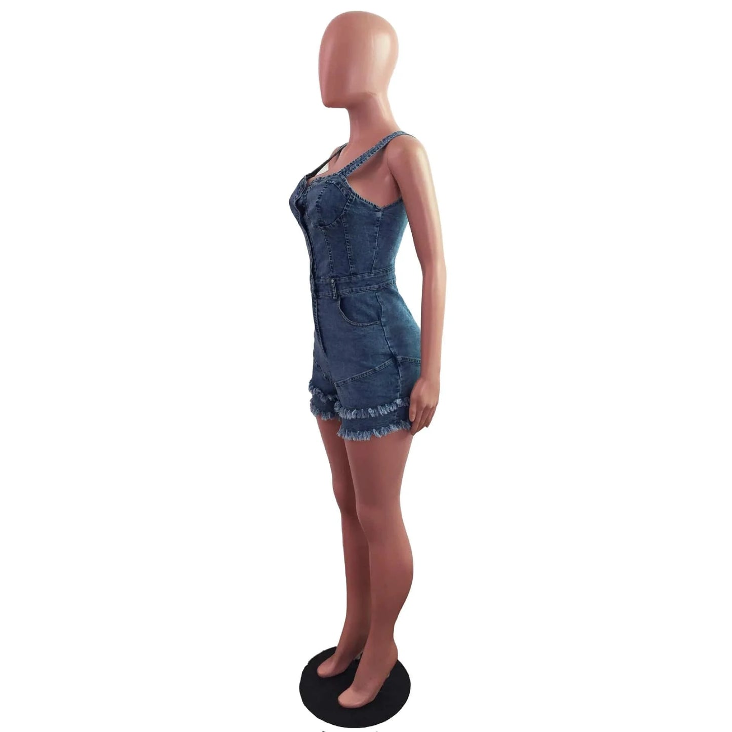 Summer Ladies Jean Short Jumpsuit Trendy Sleeveless Girls Halter Jeans Rompers Sexy Bodycon One Piece Denim Jumpsuit Women
