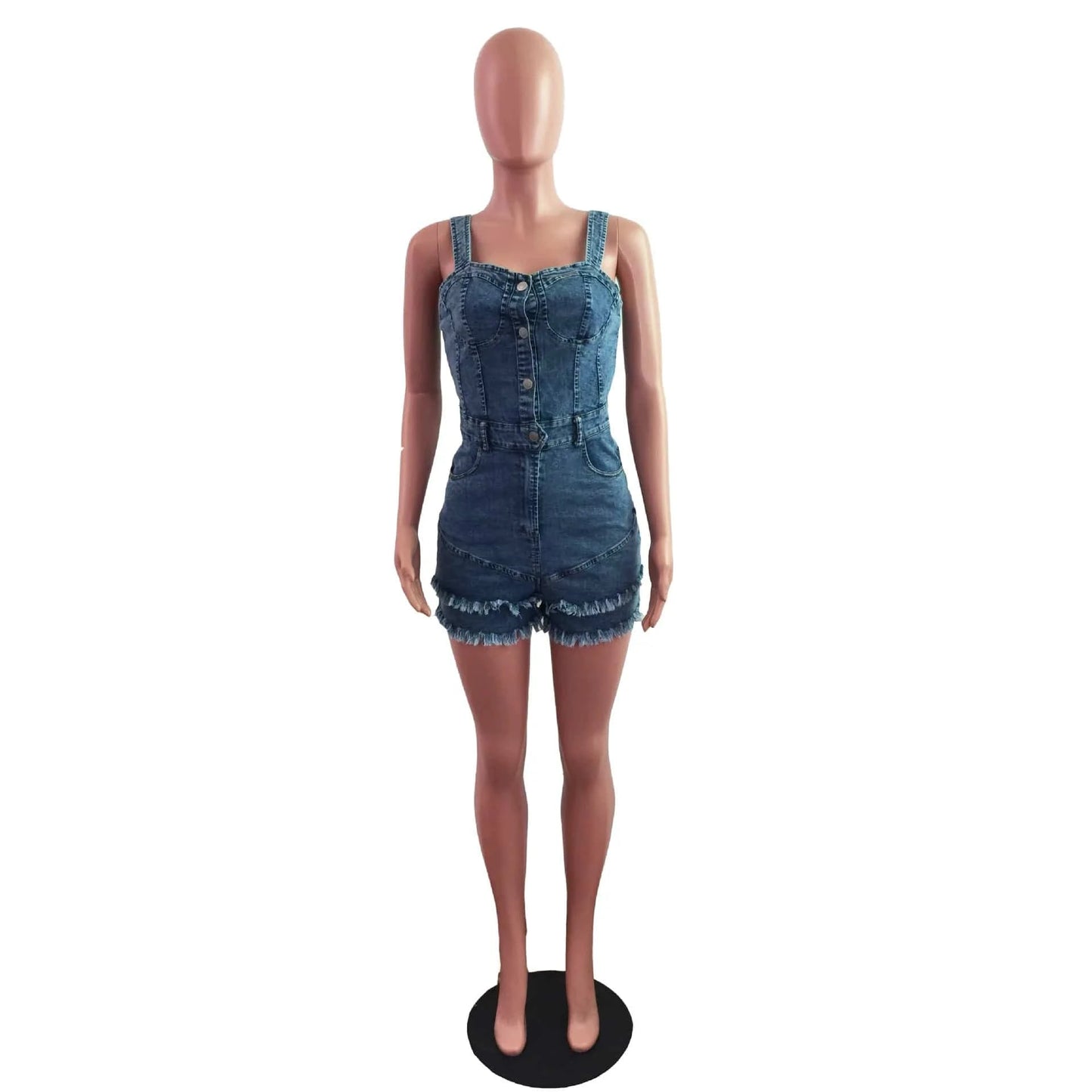 Summer Ladies Jean Short Jumpsuit Trendy Sleeveless Girls Halter Jeans Rompers Sexy Bodycon One Piece Denim Jumpsuit Women