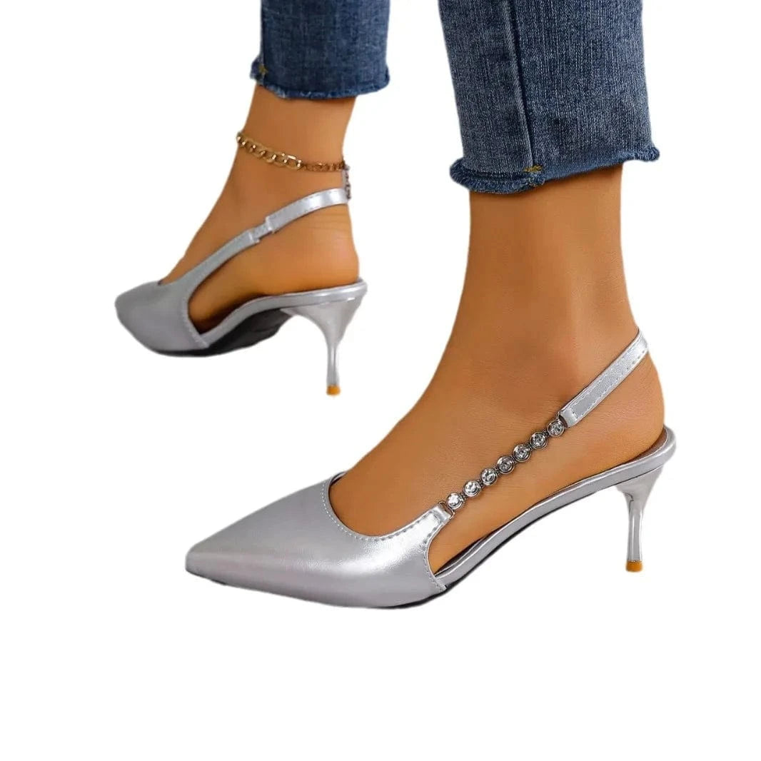 Summer ladies Pointed toe rhinestone silver high heels women's shoes new sandals temperament stiletto heels women's sandal