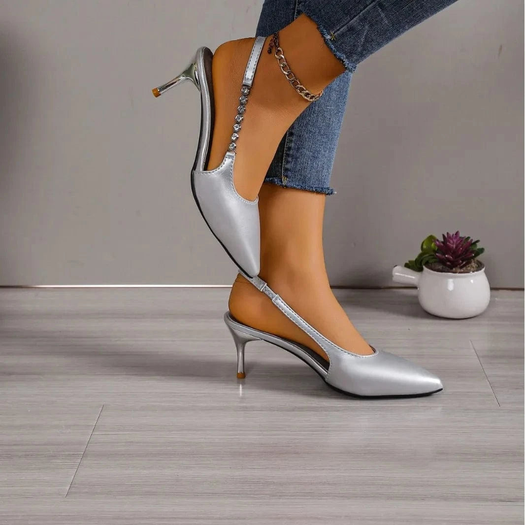Summer ladies Pointed toe rhinestone silver high heels women's shoes new sandals temperament stiletto heels women's sandal