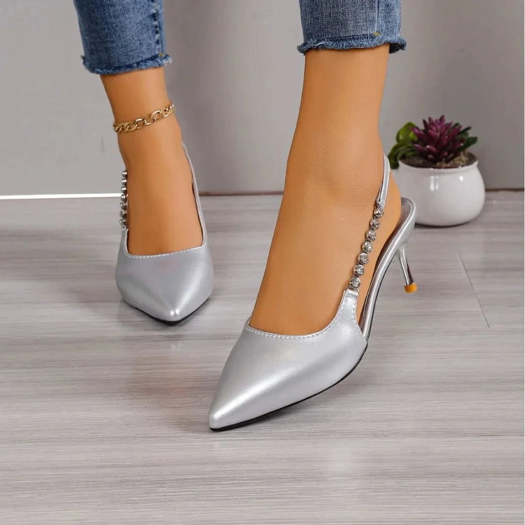 Summer ladies Pointed toe rhinestone silver high heels women's shoes new sandals temperament stiletto heels women's sandal
