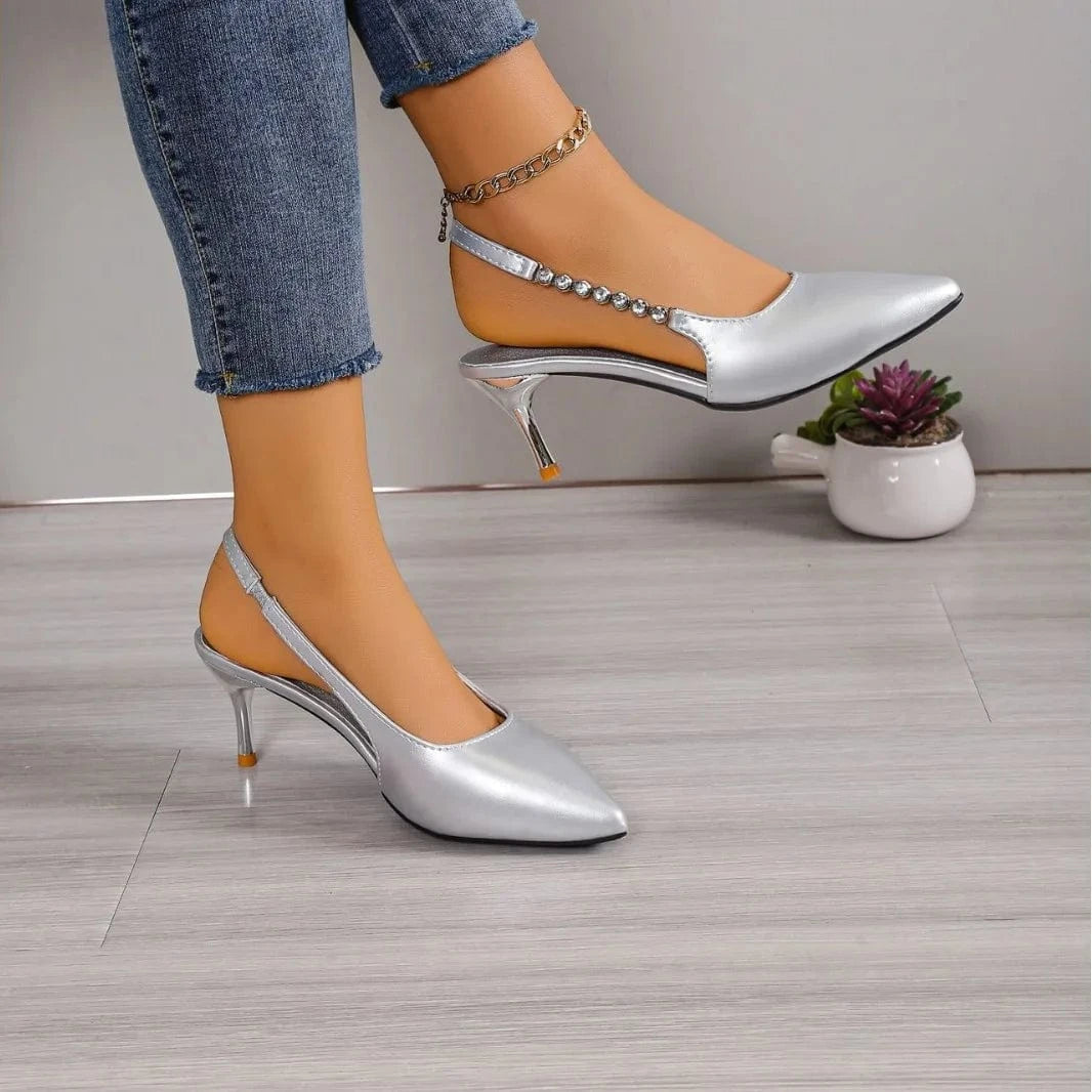 Summer ladies Pointed toe rhinestone silver high heels women's shoes new sandals temperament stiletto heels women's sandal