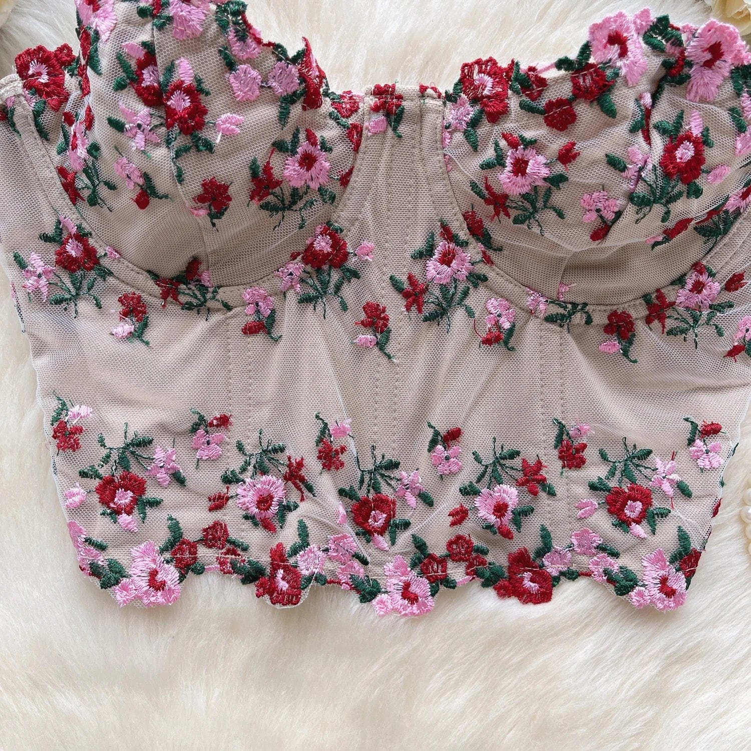 Summer New Retro Embroidery Fragmented Flower Bra Lace Sexy Slimming Short Women's Vests