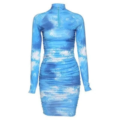 Summer new style women's sexy dresses round neck long sleeve dresses printed dress for women