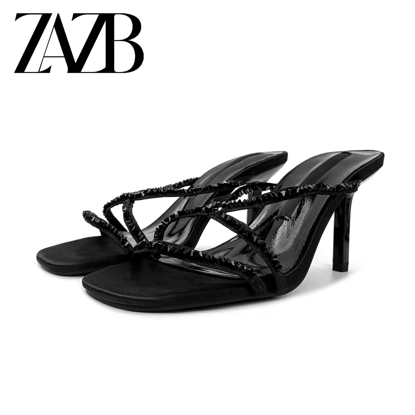 Summer new women's Rhinestone open toe cross belt fashion high-heeled sandals wear sandals outside